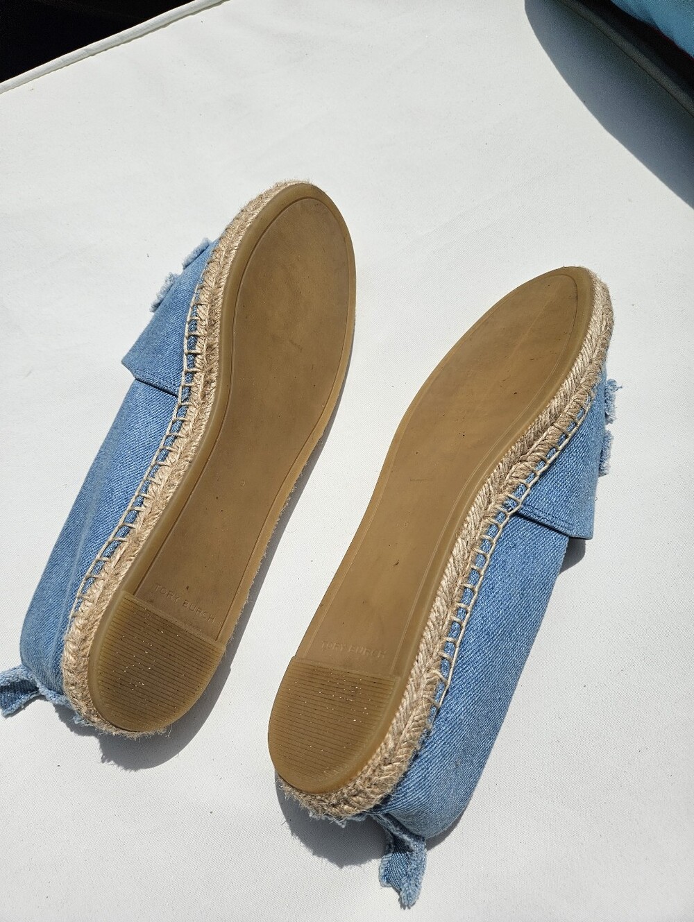 Tory Burch Denim Blue Embroidered Double T Logo Espadrilles Size 9 - Picture 3 of 11